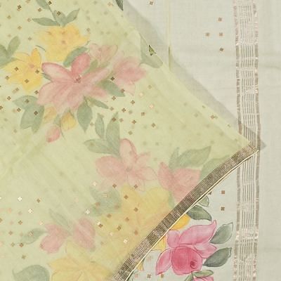 Organza Floral Printed Lemon Yellow Saree With Sequin Work