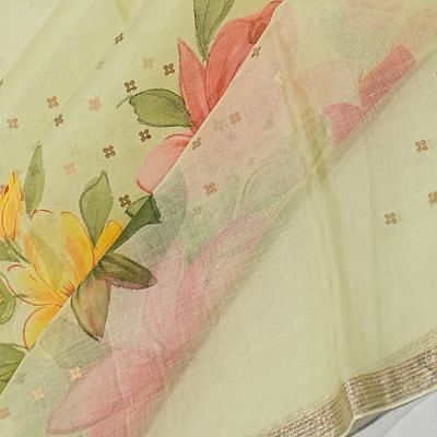 Organza Floral Printed Lemon Yellow Saree With Sequin Work