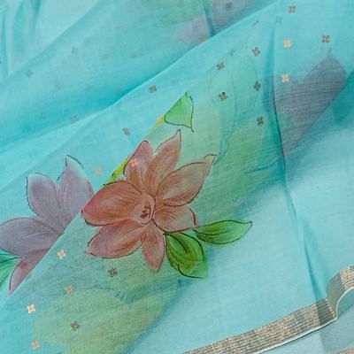 Organza Floral Printed Sky Blue Saree With Sequin Work