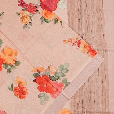 Chanderi Cotton Floral Printed Peach Saree