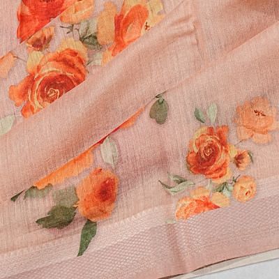 Chanderi Cotton Floral Printed Peach Saree