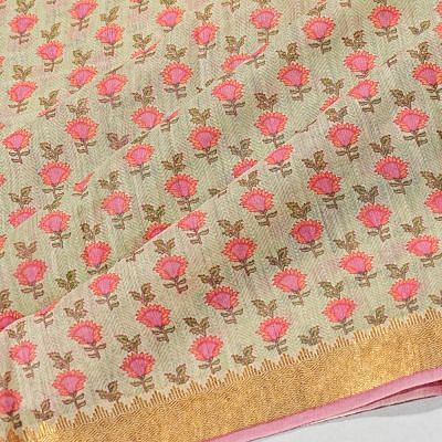 Chanderi Cotton Floral Printed Cream Saree