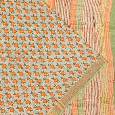 Chanderi Cotton Floral Printed Cream Saree