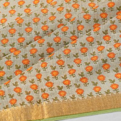 Chanderi Cotton Floral Printed Cream Saree