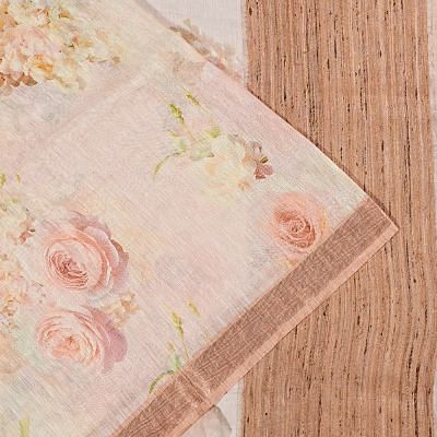 Linen Floral Printed Peach Saree