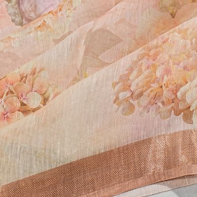 Linen Floral Printed Peach Saree