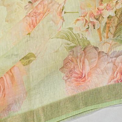 Linen Floral Printed Pastel Green Saree