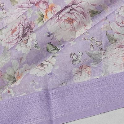 Chanderi Cotton Floral Printed Lavender Saree