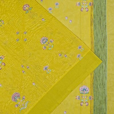 Chanderi Cotton Floral Printed Lemon Yellow Saree