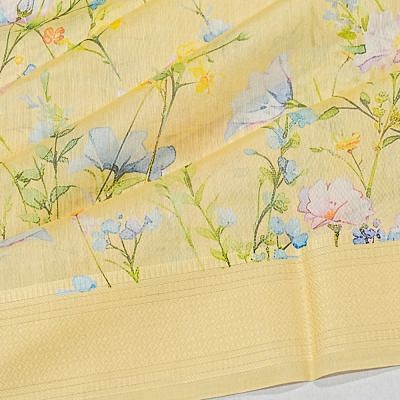 Chanderi Cotton Floral Printed Pastel Yellow Saree