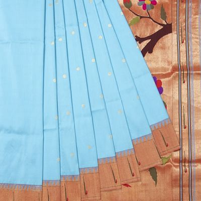 Paithani Silk Butta Sky Blue Saree With Muniya Border