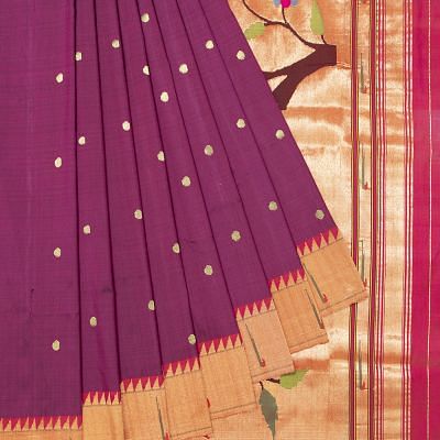 Paithani Silk Butta Purple Saree With Muniya Border