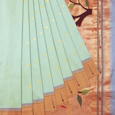 Paithani Silk Butta Sea Green Saree With Muniya Border