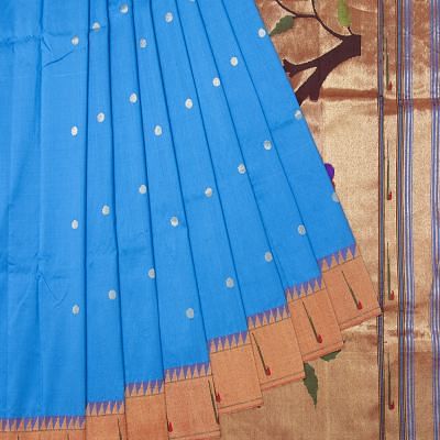 Paithani Silk Butta Blue Saree With Muniya Border