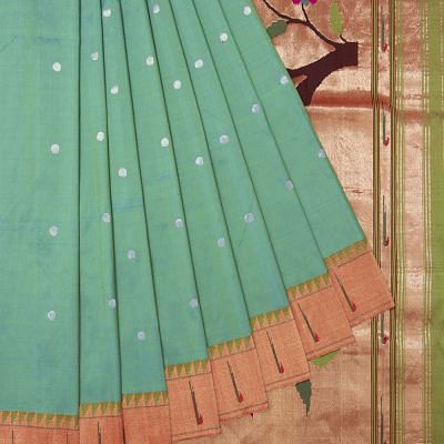 Paithani Silk Butta Dual Tone Green And Blue Saree With Muniya Border