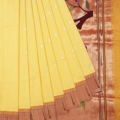 Paithani Silk Butta Lemon Yellow Saree With Muniya Border