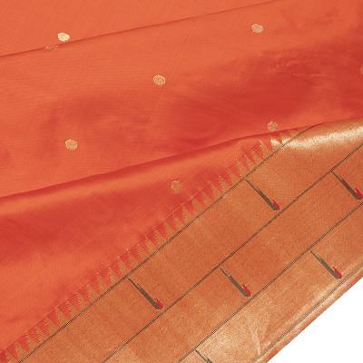 Paithani Silk Butta Orange Saree With Triple Muniya Border