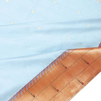 Paithani Silk Butta Powder Blue Saree With Triple Muniya Border