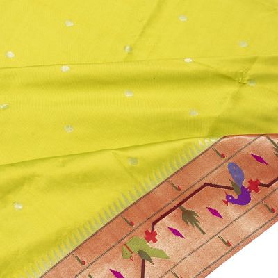 Paithani Silk Butta Parrot Green Saree With Akruthi Border