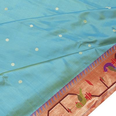 Paithani Silk Butta Sea Blue Saree With Akruthi Border