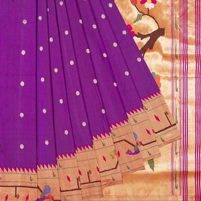 Paithani Silk Butta Violet Saree With Akruthi Border