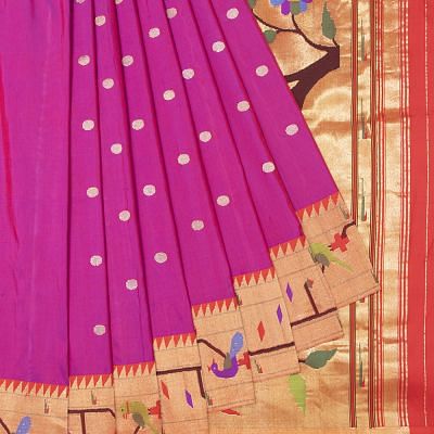 Paithani Silk Butta Purple Saree With Akruthi Border