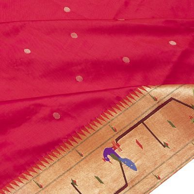 Paithani Silk Butta Redish Pink Saree With Akruthi Border