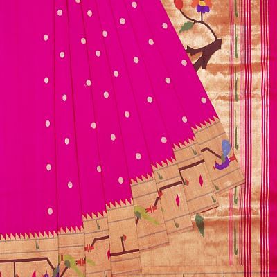 Paithani Silk Butta Rani Pink Saree With Akruthi Border