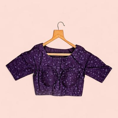 Silk Readymade Padded Floral Printed Purple Blouse