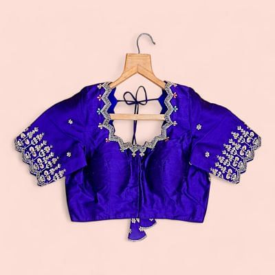 Raw Silk Readymade Padded Royal Blue Blouse