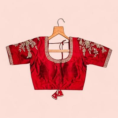 Raw Silk Readymade Padded Red Blouse