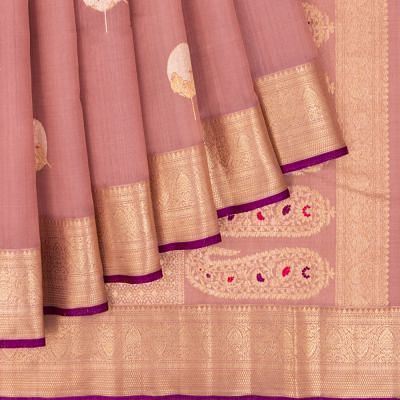 Classic Kanchipuram Kora Organza Butta Lilac Saree