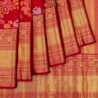 Pure Zari Kanchipuram Silk Jaal Red Saree