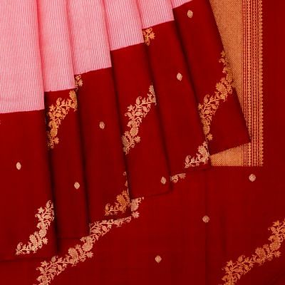 Kanchipuram Silk Vertical Lines Baby Pink Saree