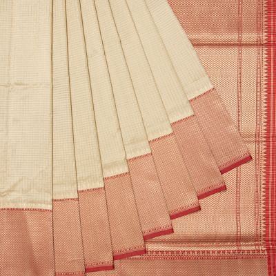 Banarasi Silk Checks Cream Saree