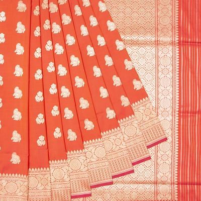 Banarasi Silk Butta Vermillion Orange Saree