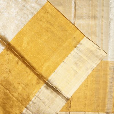 Kanchipuram Silk Tissue Brocade Silver Saree