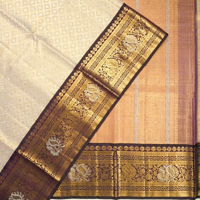 Kanchipuram Silk Tissue Criss Cross Checks Gold Saree