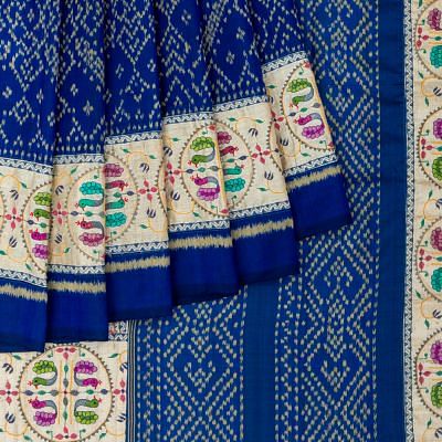 Rajkot Patola Silk Ikat Royal Blue Saree With Embroidery Border