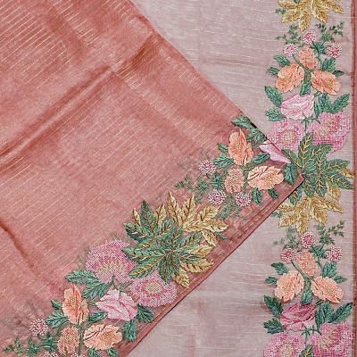 Organza Horizontal Lines Peach Saree