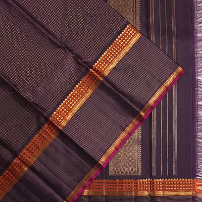 Kanchipuram Silk Checks Deep Purple Saree