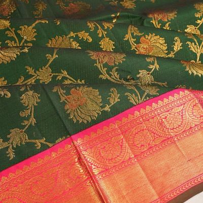 Kanchipuram Silk Jaal Dark Green Saree