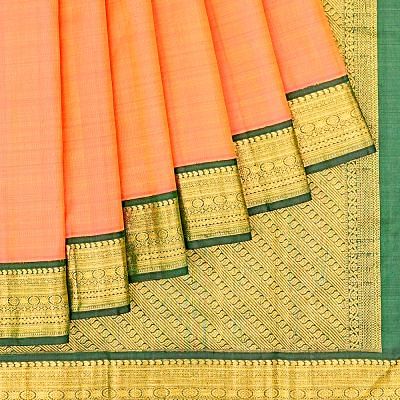 Kanchipuram Silk Plain Dual Tone Pink And Orange Saree