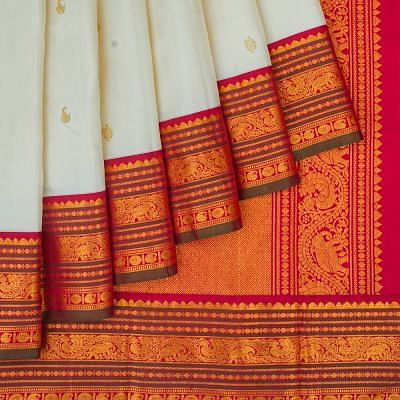 Kanchipuram Silk Butta Cream Saree