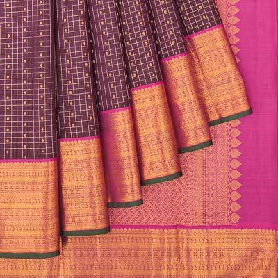 Taranga Kanchi Silk Checks And Butta Burgundy Saree