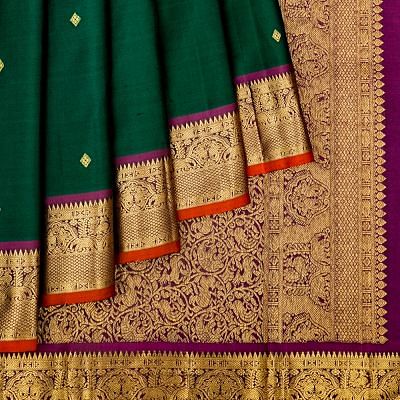 Classic Kanchipuram Silk Butta Bottle Green Saree