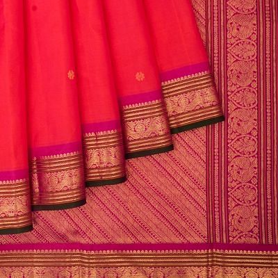 Classic Kanchipuram Silk Butta Dual Tone Pink And Orange Saree