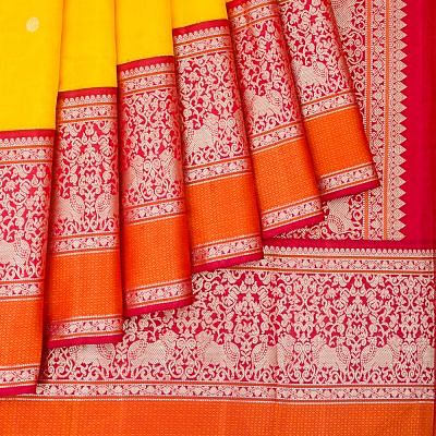 Kanchipuram Silk Butta Mustard Yellow Saree