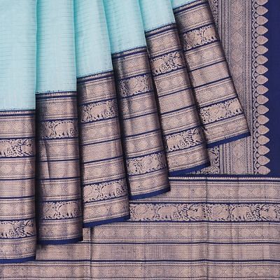 Kanchipuram Silk Checks Sky Blue Saree