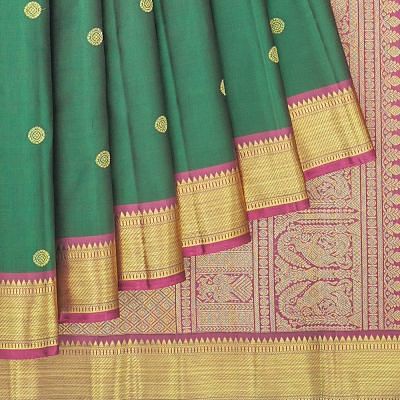 Kanchipuram Silk Butta Dark Green Saree